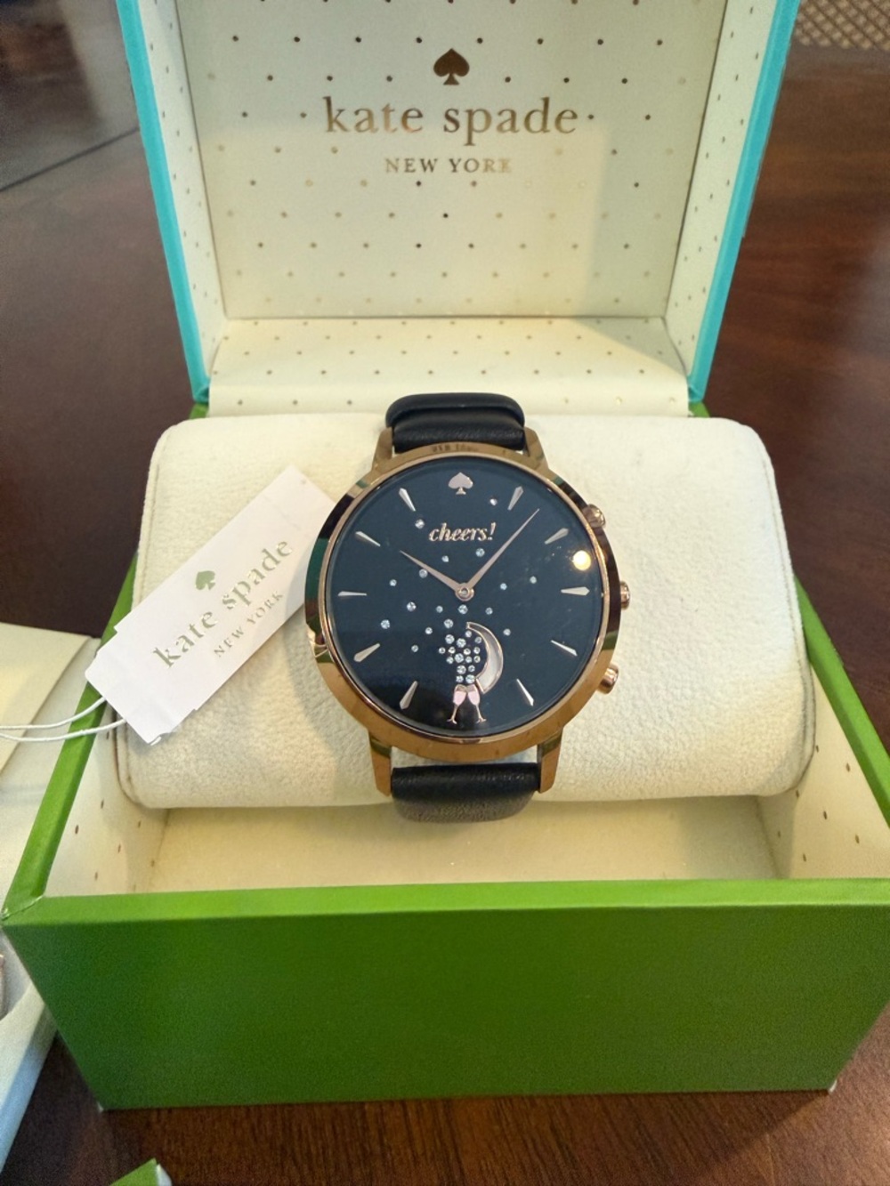 kate spade black and gold 'cheers' moon hybrid smartwatch
